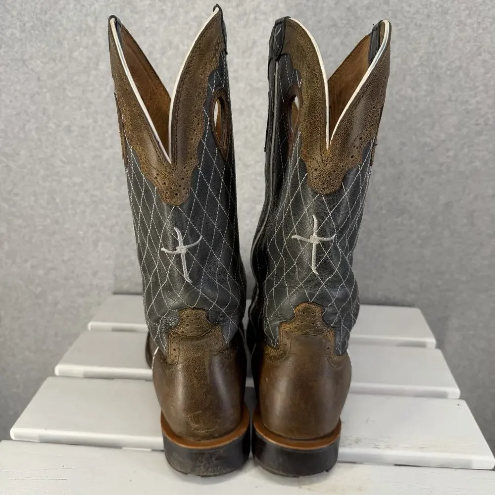 Twisted X Men's Ruff Stock Western distressed Boots in Bomber brown and Grey 12D